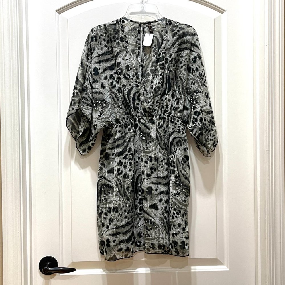 New Lette Gray Black Silver Threading Animal Print Swim Cover Boutique NWT Small